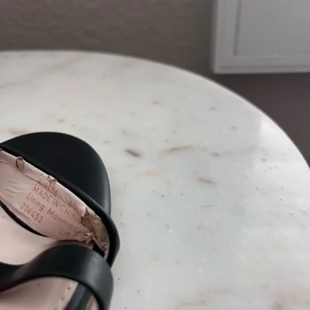 Cole Hahn Black Leather Wedge Heel Sandal Crisscross Straps Low Heel Wood 8.5